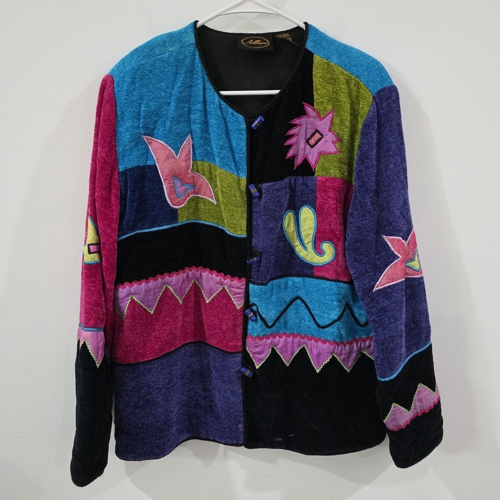 Vintage Allure Womens Abstract Embroidered Jacket Size Medium Indie Artsy